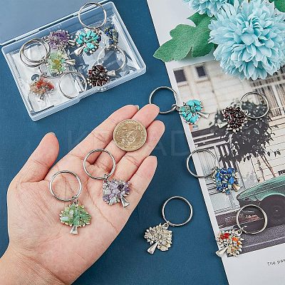 14Pcs 7 Style Chip Gemstone Keychain KEYC-FH0001-17-1