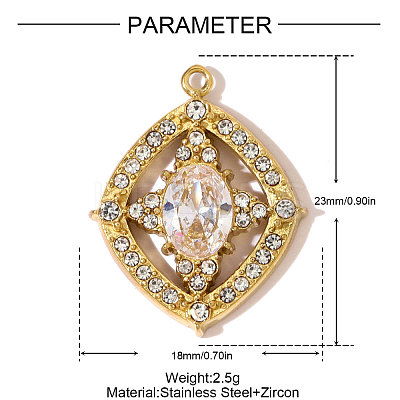 304 Stainless Steel Micro Pave Cubic Zirconia Pendants STAS-OY007-54G-1