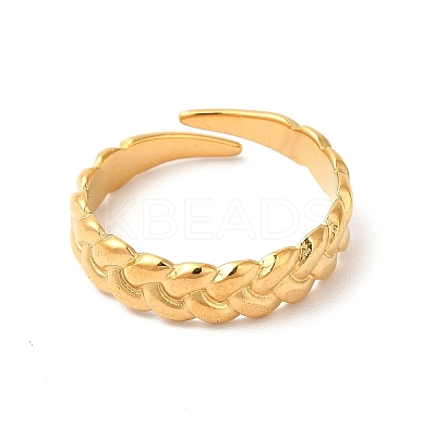 Ion Plating(IP) 304 Stainless Steel Twist Rope Shape Open Cuff Ring for Women RJEW-E063-31G-1