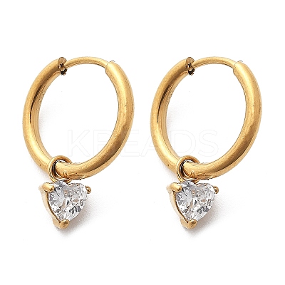 304 Stainless Steel Micro Pave Cubic Zirconia Hoop Earrings Ion Plating(IP) STAS-R004-03G-02-1