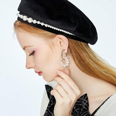 2 Pairs Natural Pearl Beaded Ring Dangle Hoop Earrings for Girl Women EJEW-NB0001-06-1