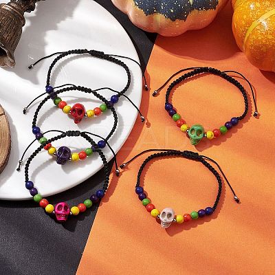 6mm Round Dyed Synthetic Turquoise Braided Bead Bracelets BJEW-JB10334-1