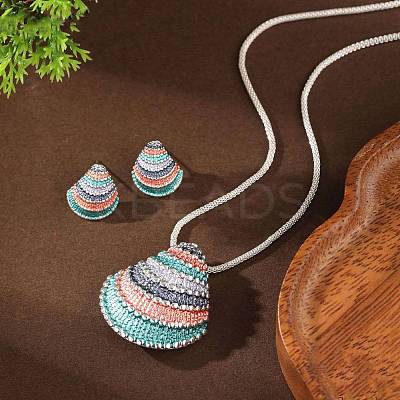 Shell Shape Alloy Enamel Pendant Necklaces & Stud Earrings Sets FS-WG5EB67-02-1