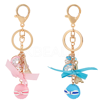 2Pcs 2 Colors Cute Sweet Macaron Cake Resin Keychain KEYC-WR0001-43-1