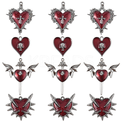 24Pcs 4 Styles Alloy Enamel Gothic Style Pendants PALLOY-SC0004-45A-1