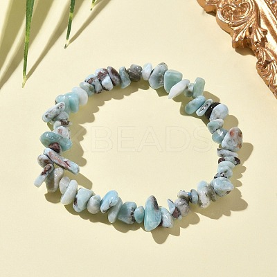 Natural Larimar Chip Beads Stretch Bracelets for Men Women BJEW-C145-01A-1