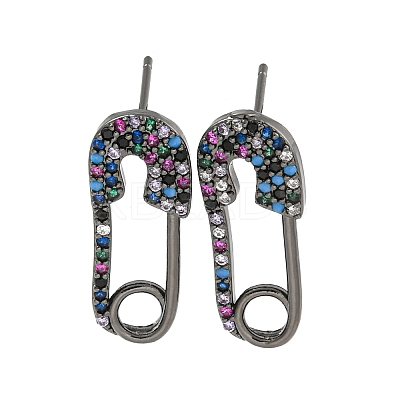 Rack Plating Brass Micro Pave Clear Cubic Zirconia Stud Earring EJEW-C102-03EB-1