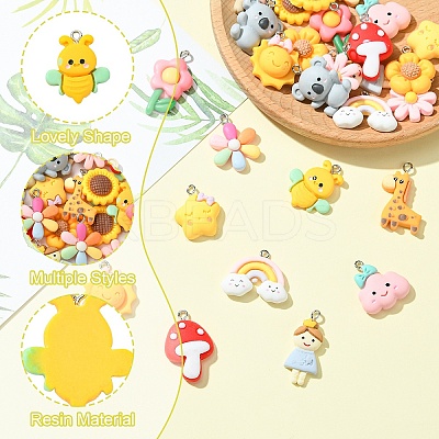30Pcs 15 Styles Opaque Resin Pendants RESI-YW0003-30-1