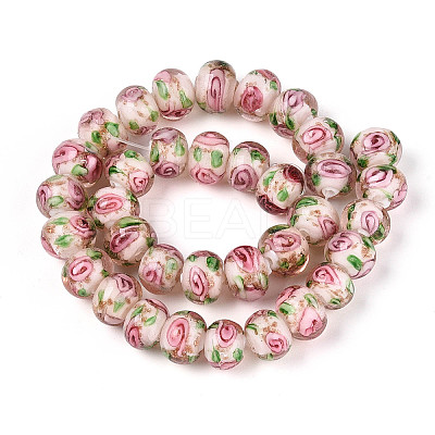 Handmade Lampwork Inner Flower Rondelle Beads Strands LAMP-T022-24J-1