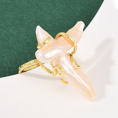 Cross Natural Pearl Finger Rings RJEW-K286-08G-1
