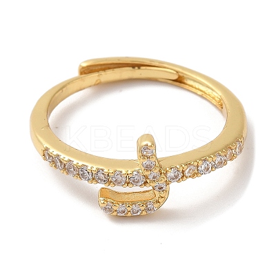 Rack Plating Brass Cubic Zirconia Arabic Letters Adjustable Rings for Women RJEW-S407-10G-10-1