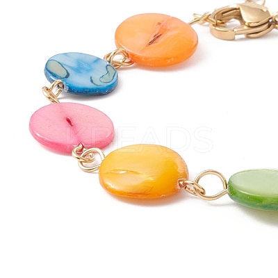 Natural Shell Flat Round Link Chain Bracelet BJEW-C015-17G-1