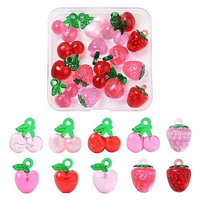 16Pcs 10 Colors Transparent Resin & Acrylic 3D Fruit Pendants FIND-YW0006-04-1