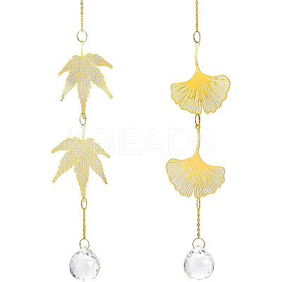 2Pcs Leaf Brass Handmade Wind Chimes HJEW-BC0001-18-1