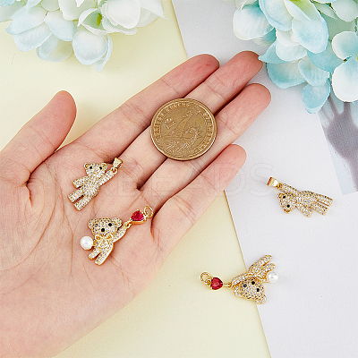 4Pcs 2 Style Brass Micro Pave Cubic Zirconia Charms KK-HY0003-14-1