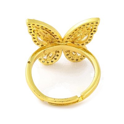 Butterfly Brass Micro Pave Cubic Zirconia Adjustable Rings for Women RJEW-U003-27B-G-1