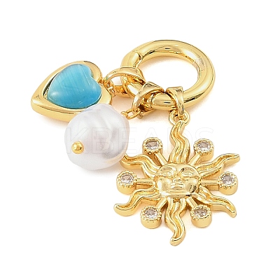 Brass Micro Pave Clear Cubic Zirconia & Plastic Imitation Pearl & Resin Pendants CU-CBA1242-01E-G-1