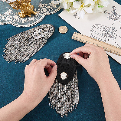 2Pcs Felt & Iron & Rhinestone Tassel Epaulette AJEW-CN0007-74A-P-1