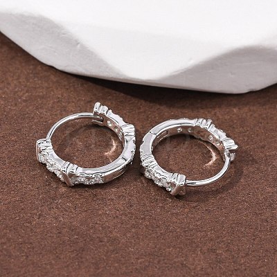 Ring with Letter X 925Sterling Silver Micro Pave Clear Cubic Zirconia Hoop Earrings for Women EJEW-K317-03P-1