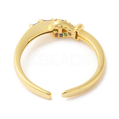 Colorful Cubic Zirconia Heart Open Cuff Rings RJEW-L106-004G-1