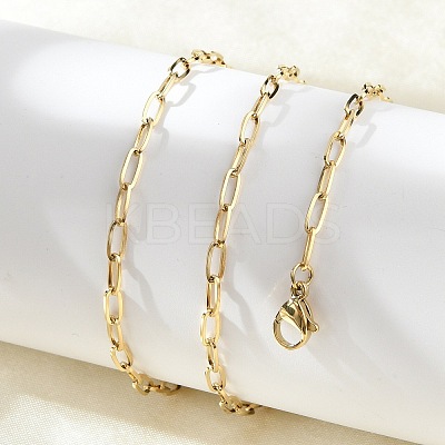 Ion Plating(IP) 304 Stainless Steel Paperclip Chain Necklace for Women NJEW-G097-14G-1