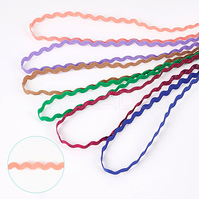6 Cards 6 Styles Colorful Wave-edge Webbing Polyester Ribbons OCOR-NB0001-80-1