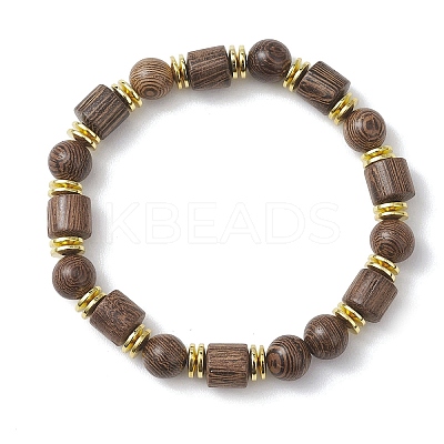 Natural Wenge Wood & Non-magnetic Synthetic Hematite Beads Stretch Bracelets for Women Men BJEW-JB13386-1