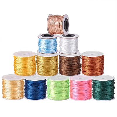 12 Rolls 12 Colors Nylon Satin Rattail Cords NWIR-SZ0001-03-1