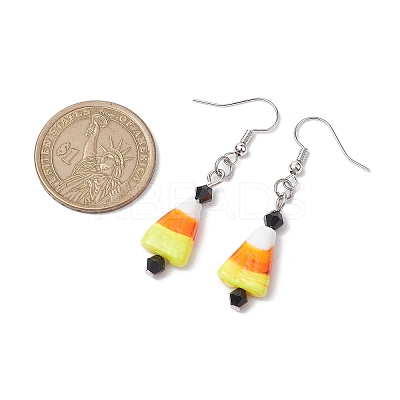 Halloween Candy Corn Handmade Lampwork & Glass Dangle Earrings EJEW-JE05871-1