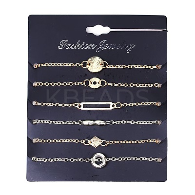 6Pcs 6 Styles Iron Alloy Link Bracelets Set JJ5494-7-1
