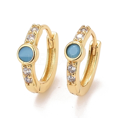 Cubic Zirconia Flat Round Hoop Earrings with Glass EJEW-C022-10G-1