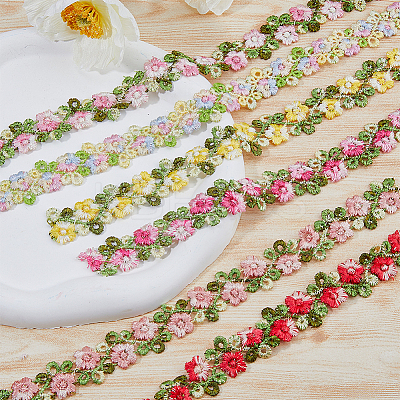 7 Yards 7 Colors Gradient Color Polyester Flower Lace Ribbon OCOR-DC0001-12-1
