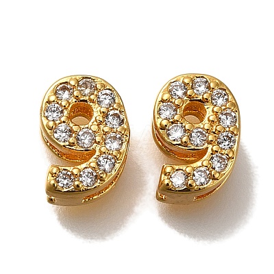Rack Plating Number Brass Micro Pave Clear Cubic Zirconia Silde Charms KK-A231-13J-1