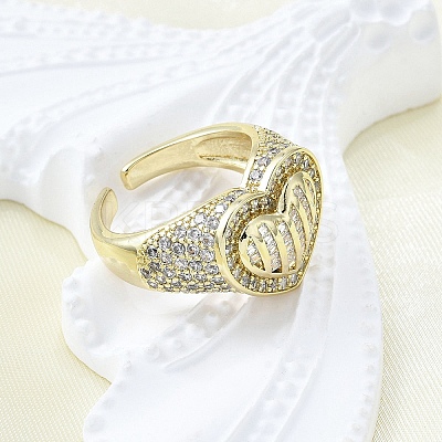 Brass Micro Pave Clear Cubic Zirconia Cuff Rings for Women RJEW-G347-01G-1