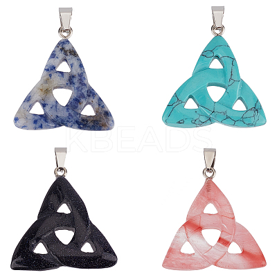 4Pcs 4 Styles Natural & Synthetic Mixed Gemstone Pendants G-SC0001-93-1