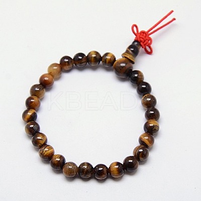 Buddhist Jewelry Mala Beads Bracelets Natural Tiger Eye Stretch Bracelets BJEW-M007-6mm-01A-1