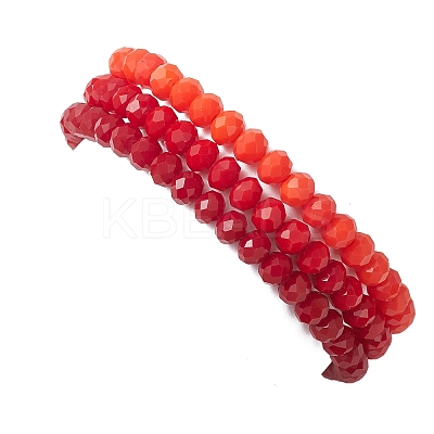 3Pcs Faceted Imitation Jade & Opaque Glass Rondelle Beaded Stretch Bracelets for Women BJEW-JB12563-05-1