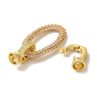 Oval Rack Plating Brass Micro Pave Clear Cubic Zirconia Fold Over Clasps KK-A225-14G-1