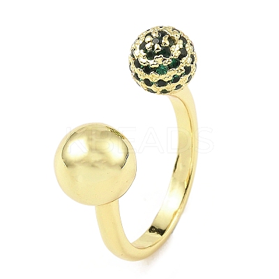 Cubic Zirconia Round with Flower Open Cuff Ring RJEW-H218-01G-03-1