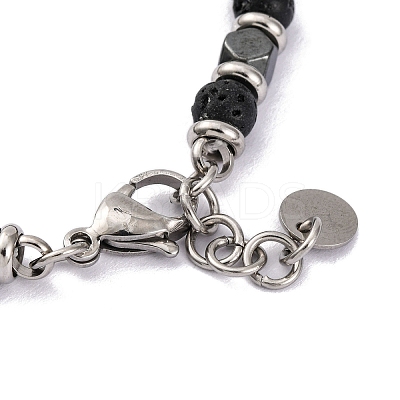 Natural Lava Rock & Magnetic Synthetic Hematite Round Beaded Bracelet X-BJEW-P339-02P-08-1