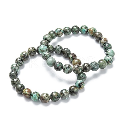 Natural African Turquoise(Jasper) Stretch Beaded Bracelets G-A185-01M-1