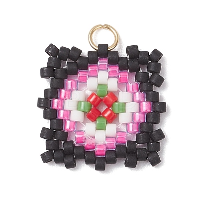 Handmade Glass Seed Beaded  Window Lattice Pattern Shape Pendants PALLOY-MZ00929-05-1