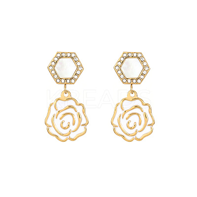 Flower 304 Stainless Steel Dangle Earrings Micro Pave Cubic Zirconia for Women WH7230-1