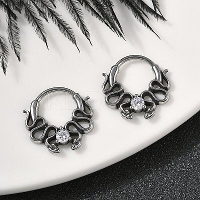 Snake 316 Surgical Stainless Steel Clear Cubic Zirconia Hoop Earrings X-EJEW-G416-39AS-1