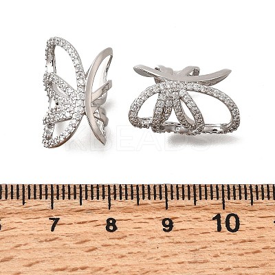 Brass Micro Pave Clear Cubic Zirconia Butterfly Cuff Earrings EJEW-P322-16P-1