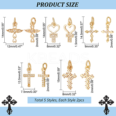 10Pcs 5 Styles Real 18K Gold Plated Brass Micro Pave Cubic Zirconia Pendants KK-PH0006-48-1