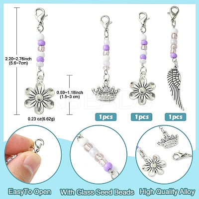 Flower/Crown/Wing Alloy & Glass Pendant Decorations HJEW-YW00005-1