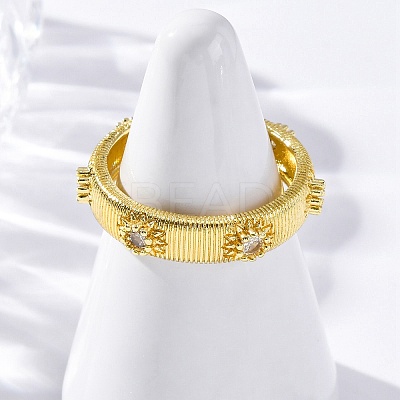 Brass Micro Pave Clear Cubic Zirconia Cuff Rings for Women RJEW-Q009-11G-1