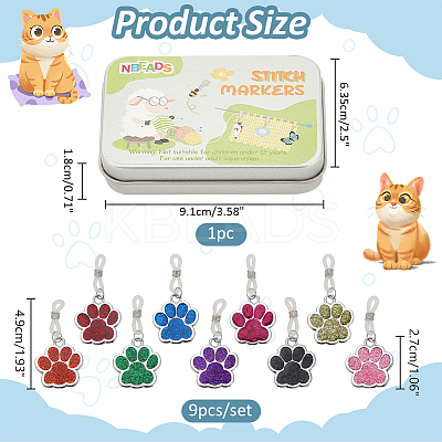 Glitter Powder Dog Paw Print Knitting Tool Alloy Needle Cap HJEW-NB00141-1