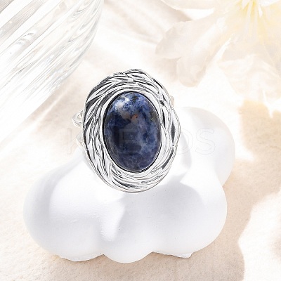 Oval Natural Sodalite Finger Rings RJEW-M063-01P-09-1